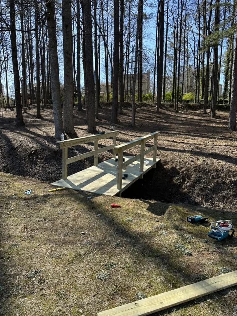 Custom wooden walkway bridge construction in Marietta GA by RBJ Contracting