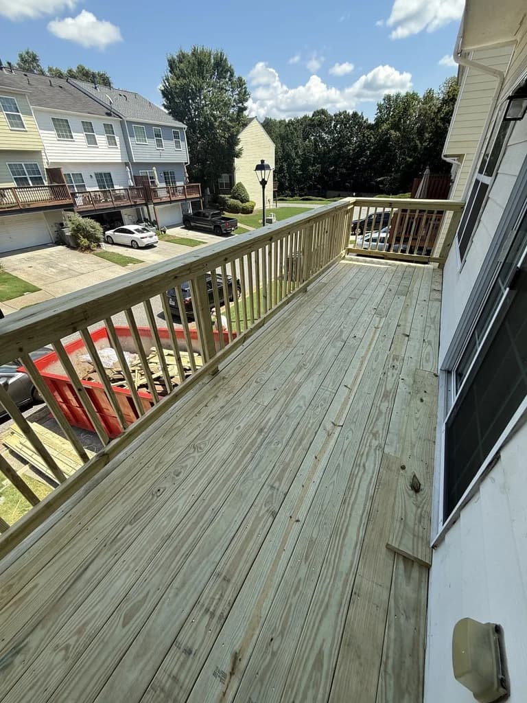 Engineered townhouse deck with 21ft LVL beam span in Dunwoody GA by RBJ Contracting